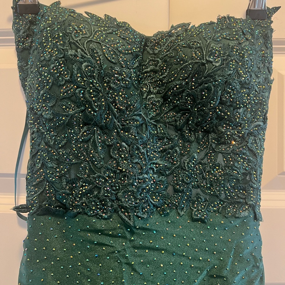 Hellymoon Dark Green Mermaid Spaghetti Strap Long Prom Dress w/ Appliqués Size 2 - Picture 8 of 16